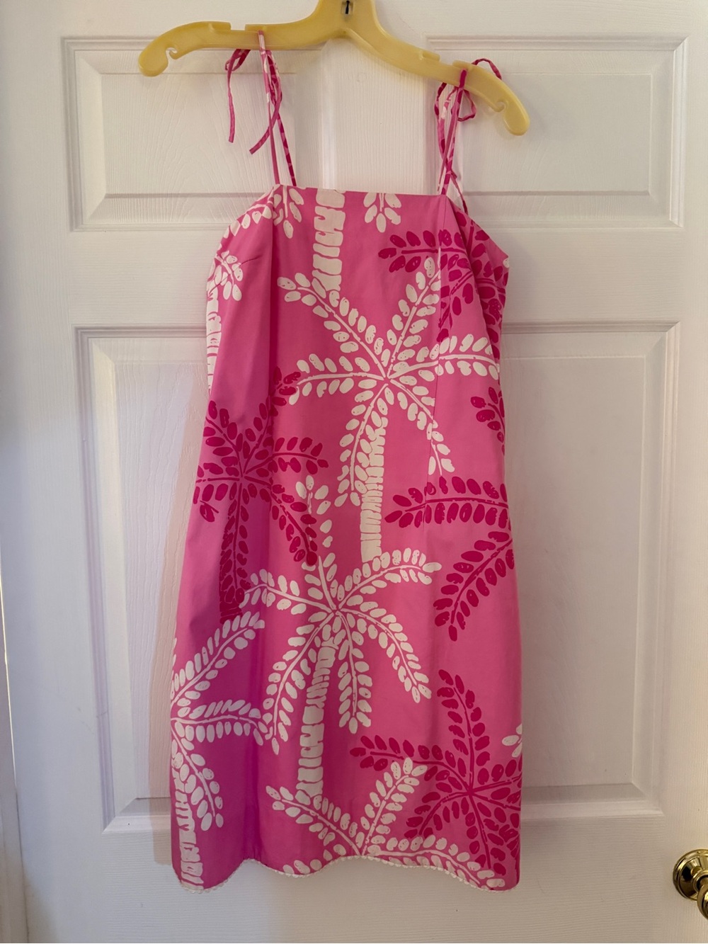 Lilly Pulitzer Hot Pink & White Palm-Print Tie-Shoulder Mini Dress